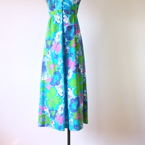 vintage Hawaiian dress vintage 1970s floral dress vintage hibiscus dress vintage blue maxi dress image 2