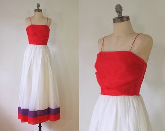 vintage party dress | vintage 1970s prom dress | vintage red + white dress | beautiful vintage party dress