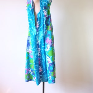 vintage Hawaiian dress vintage 1970s floral dress vintage hibiscus dress vintage blue maxi dress image 8