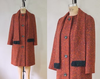 vintage coat | vintage 1970s tweed attached scarf coat | donegal handwoven tweed coat | colette modes dublin coat