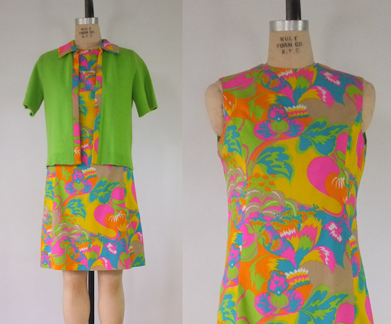 mod 1960s dress set | vintage 1960s dress and swea