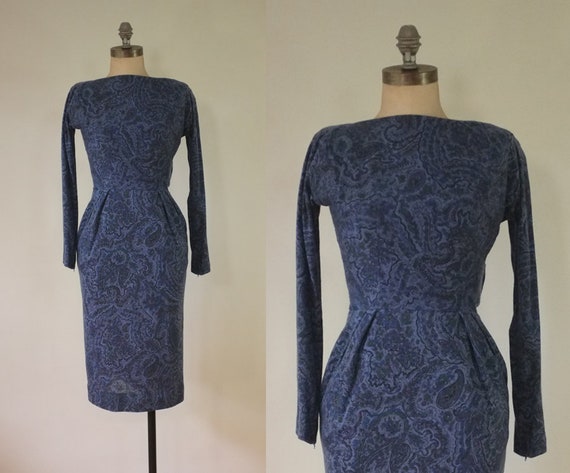 vintage 1940s paisley dress | vintage navy dress