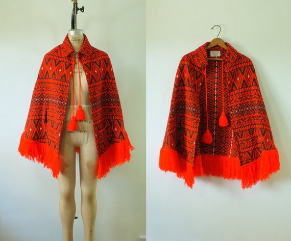 vintage tribal poncho | vintage red poncho | vinta