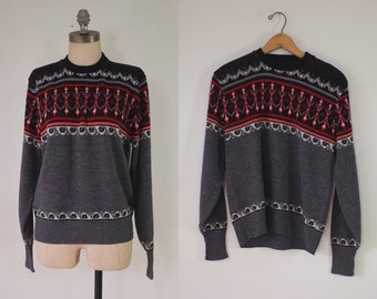 vintage 1970s sweater | vintage black and gray sweater | vintage unisex argyle like sweater