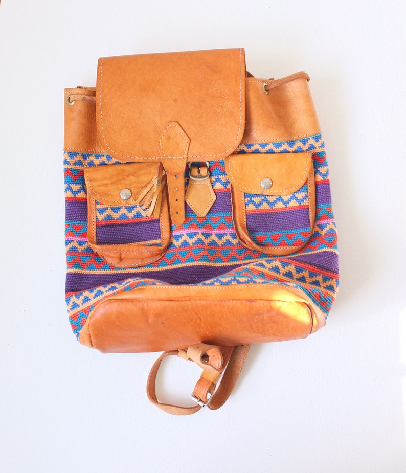 Vintage Leather Backpack | Vintage Bohemian Backpack | Vintage Crochet ...