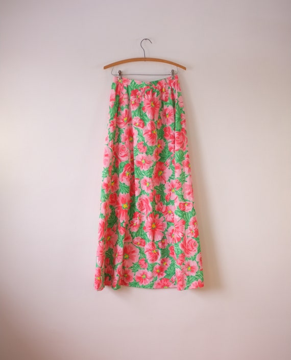 vintage floral maxi skirt | vintage pink and gree… - image 7