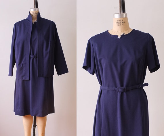 vintage navy dress & jacket set | vintage 1970s n… - image 1