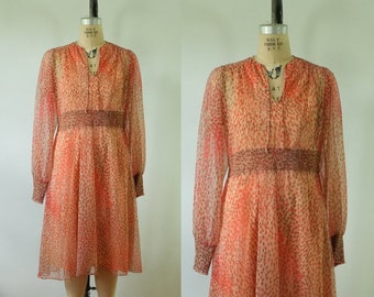 vintage floral chiffon dress | vintage 1970s dress | vintage pink floral dress | vintage floral pink chiffon dress