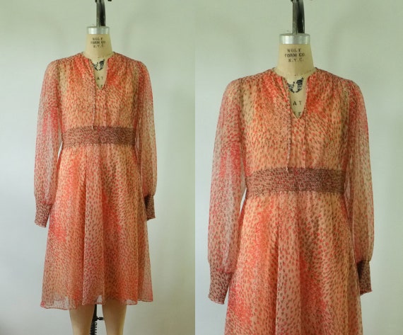 vintage floral chiffon dress | vintage 1970s dres… - image 1