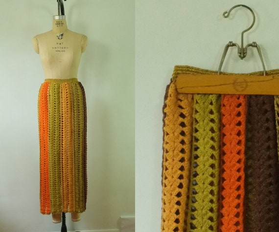 vintage crochet maxi skirt | 1970s boho maxi skirt