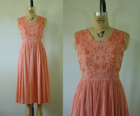 vintage pink dress | vintage 1980s embroidered dre