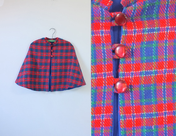 vintage kid's cape | plaid cape | red plaid cape |