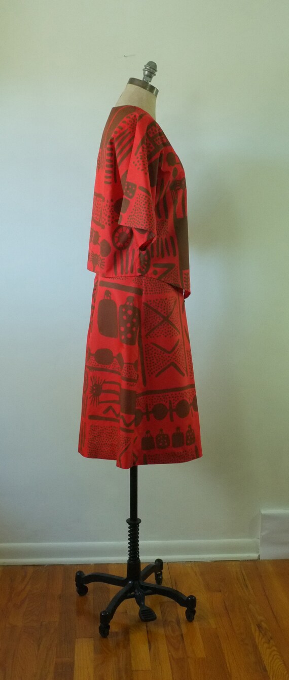 vintage african painted dress | vintage 1970s red… - image 5