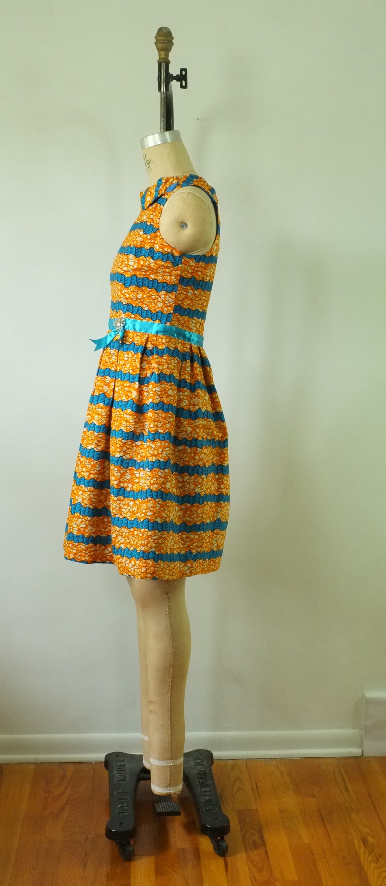 vintage 1960s party dress vintage orange blue dress african inspired print dress vintage 60s orange dress image 6