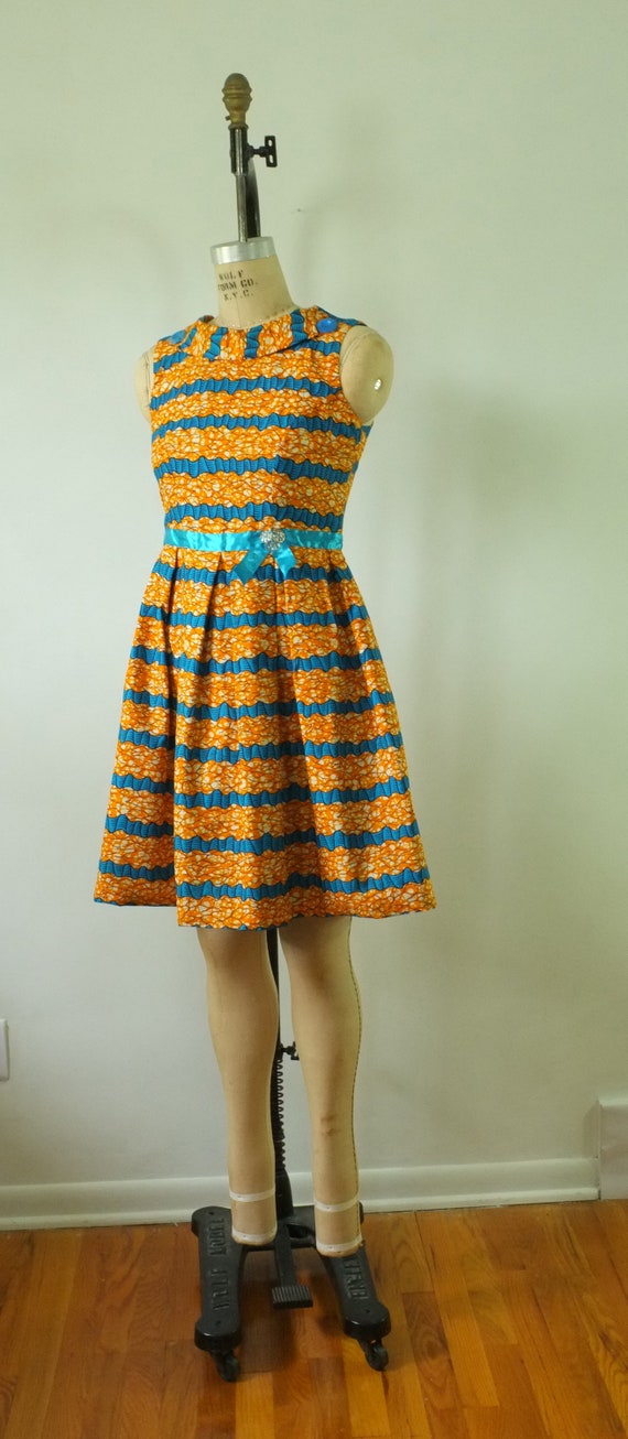 vintage 1960s party dress | vintage orange + blue… - image 7