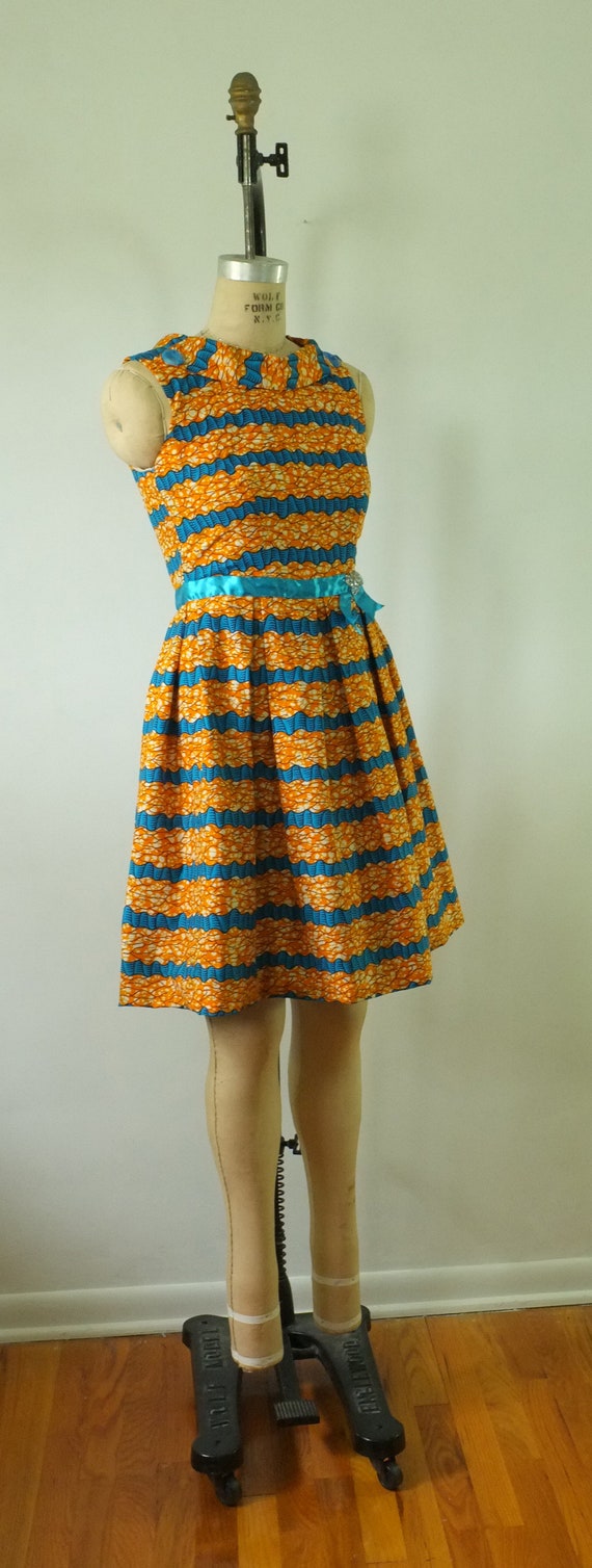 vintage 1960s party dress | vintage orange + blue… - image 2