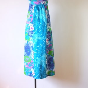 vintage Hawaiian dress vintage 1970s floral dress vintage hibiscus dress vintage blue maxi dress image 5