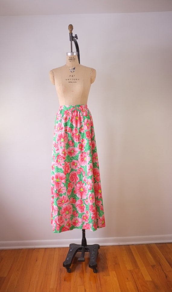 vintage floral maxi skirt | vintage pink and gree… - image 2