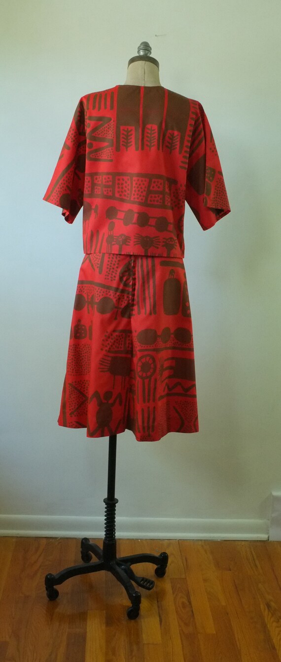 vintage african painted dress | vintage 1970s red… - image 6