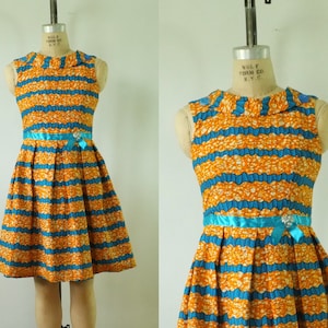 vintage 1960s party dress vintage orange blue dress african inspired print dress vintage 60s orange dress image 1