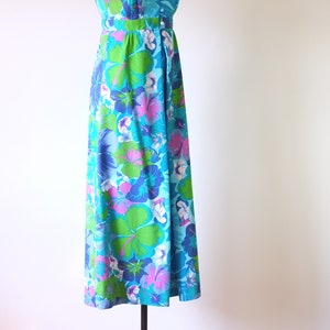 vintage Hawaiian dress vintage 1970s floral dress vintage hibiscus dress vintage blue maxi dress image 3