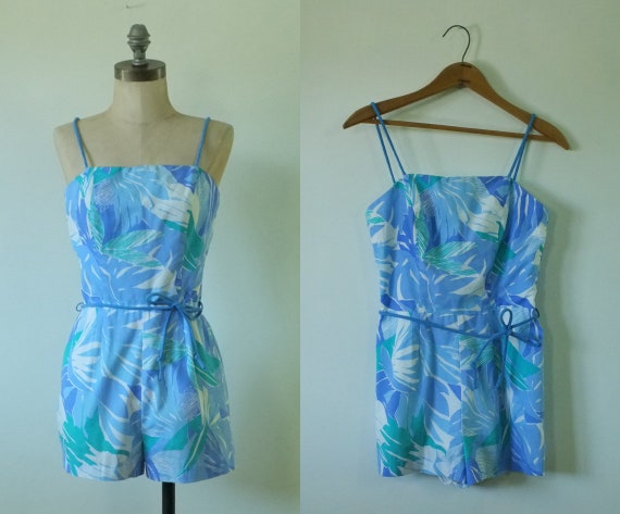 vintage floral playsuit | 1970s Sea Waves romper |