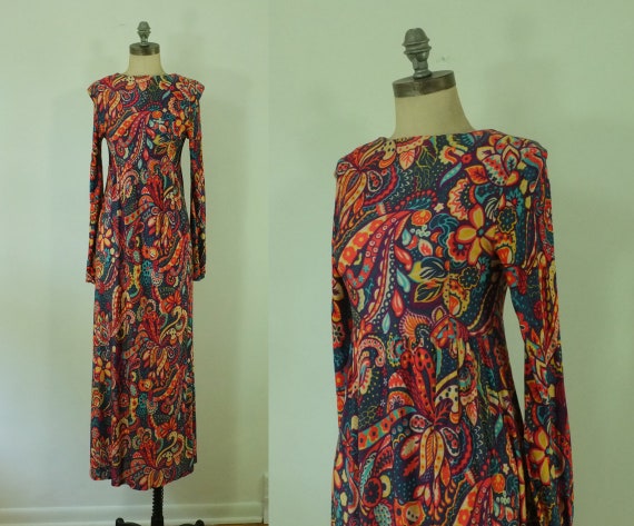 vintage psychedelic dress | vintage 1970s maxi dre