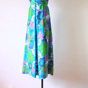 vintage Hawaiian dress vintage 1970s floral dress vintage hibiscus dress vintage blue maxi dress image 7