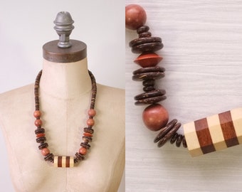 vintage wood necklace | wooden beaded necklace | chucky wooden 80s necklace | hand carved wooden necklace | bohemian necklace