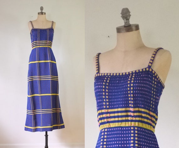 vintage 1970s navy dress | shirred dress | vintage