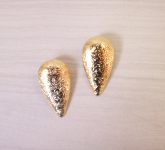 vintage gold floral earrings | vintage 1980s flor… - image 7