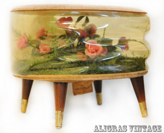 Terrarium Footstool Floral Vintage Retro 1960s Stool Blow Up Inflatable Ottoman