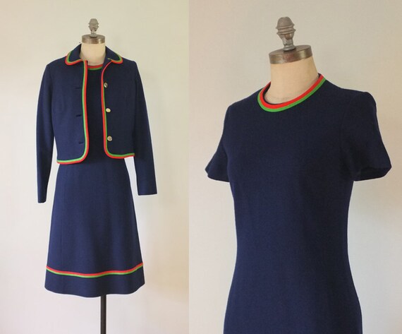 vintage 1960s navy dress + jacket set | vintage na