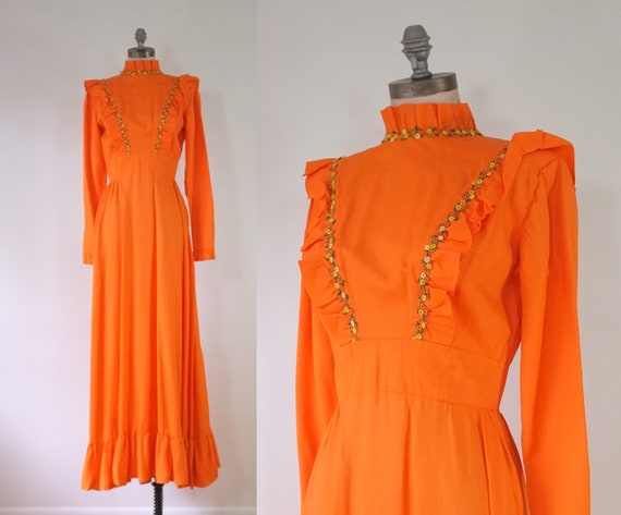 vintage 1970s prairie dress | vintage orange prair