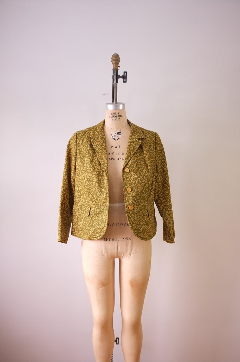 vintage floral skirt suit vintage 1960s green and yellow floral skirt suit vintage Westbury blazer and skirt set image 6