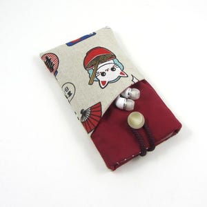 Étui pour téléphone en coton japonais, pochette avec poche pour écouteurs, étui rembourré pour téléphone portable, pochette de protection