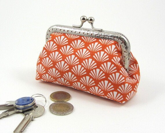 Womens clasp purse orange and white 