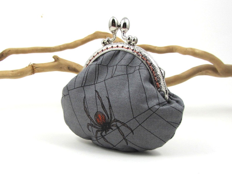 Kiss lock coin purse for her spider clasp purse scary purse spider web cotton small frame purse change purse