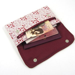 Pochette en coton, étui pour écouteurs et i phone, rouge et blanche, pochette à 2 poches avec zip, pochette de voyage, pour elle