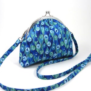 Sac pochette à bandoulière, petit sac en coton vert et bleu, sac à fermoir métallique,  sac d'épaule soirée
