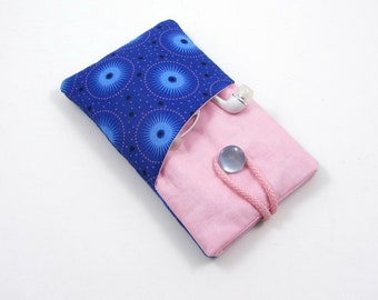 Blue & Pink Fabric Phone Case: Soft Smartphone Sleeve with Pocket