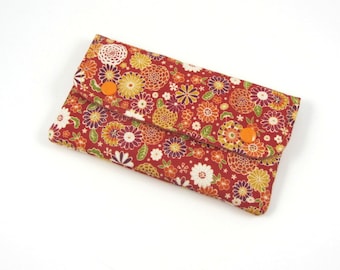 Womens floral purse clutch, change purse wallet, I Phone case, coins and card, identity and passport pouch, flat travel pouch