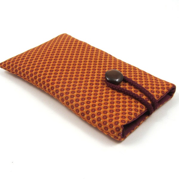 Housse de portable, orange et bordeaux, étui en coton petits ananas, étui smartphone, pochette en tissu