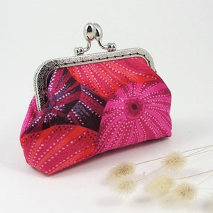 Porte-monnaie à fermoir, porte-monnaie en coton d'oursins, thème de la mer, porte-monnaie, rose et orange