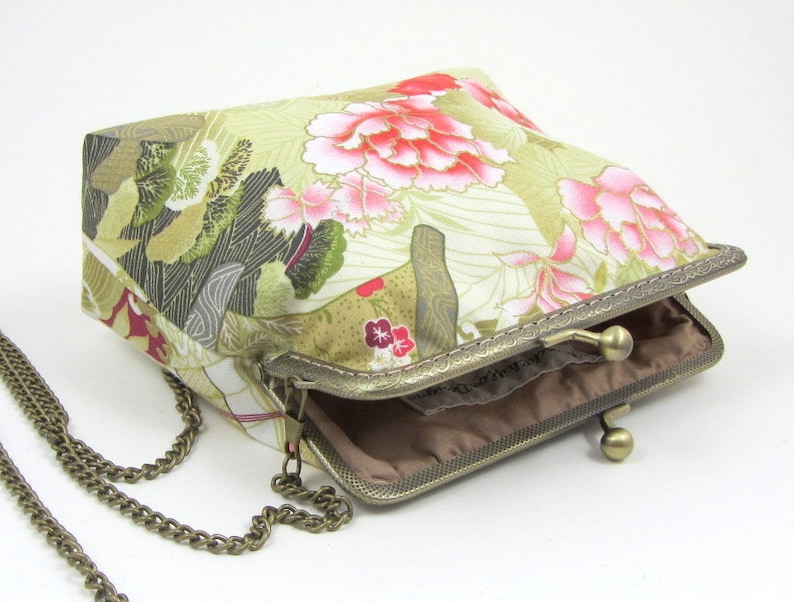 floral cotton purse for her flowers and bird print bag small frame purse sling bag Crossbody bag womens bag with chain