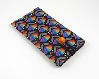 Floral Padded Phone Sleeve: Multicolour Flowers, Button Closure