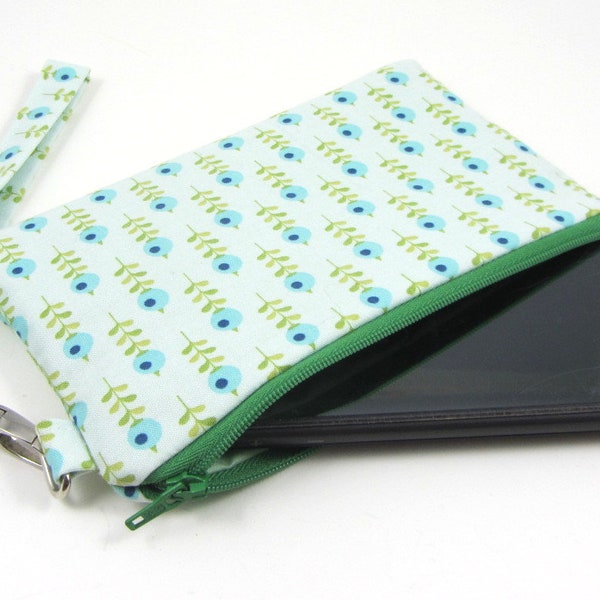 Pochette pour portable, coton tilda, anse de poignée amovible, étui fleuri pour iphone,  petite pochette zippée, pour elle