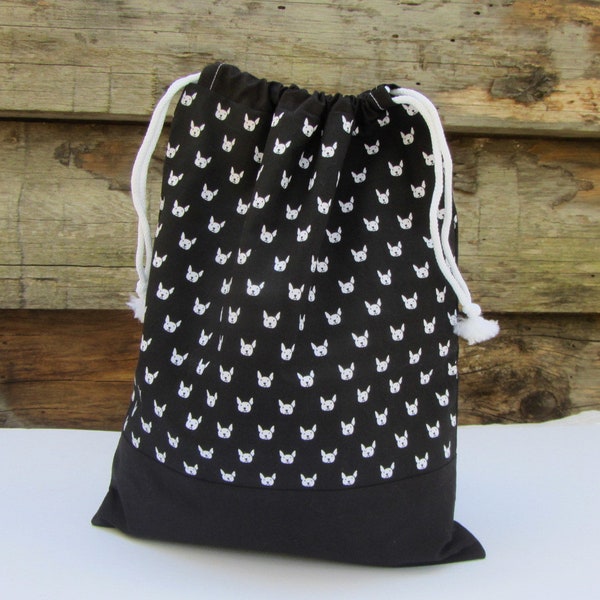 Pochon de rangement, sac têtes de chiens, noir et blanc, amoureuse des chiens, sac à chausseurs, sac écologique réutilisable