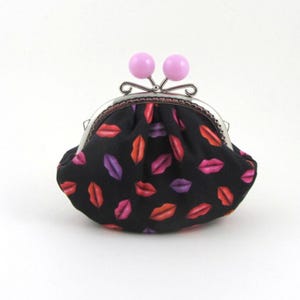 Pochette à maquillage avec fermoir, pochette en coton rouge à lèvres, petite pochette plissée, noir rouge et rose