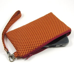 Handytasche, Reißverschlußtasche aus Baumwolle mit Kartenfach, kleine Ananas auf Orange, gepolstertes Handyfach, Abendtäschchen